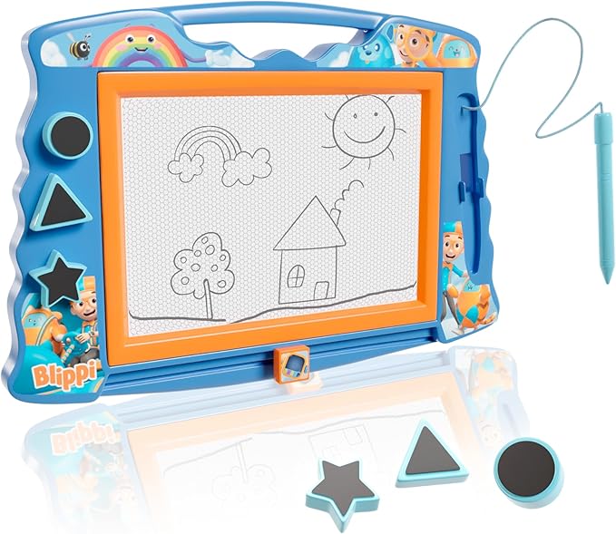 Lollipop Lolipop Blippi Magnetic Sketcher with Magnetic Pen and Stamps - Star, Heart, Triangle Shapes | Creative Drawing Pad for Kids Blippi Toys for Boys and Girls