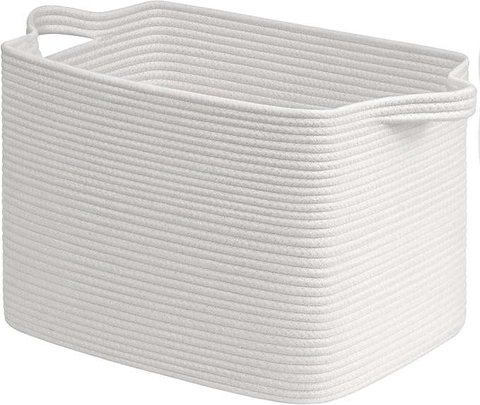 Goodpick 50L Large Woven Storage Basket, 18" x 14" x 12", White | Stylish Gift Basket for Home Decor, Cotton Rope Baskets for Blankets & Toys Storage, Living Room & Bedroom Organization