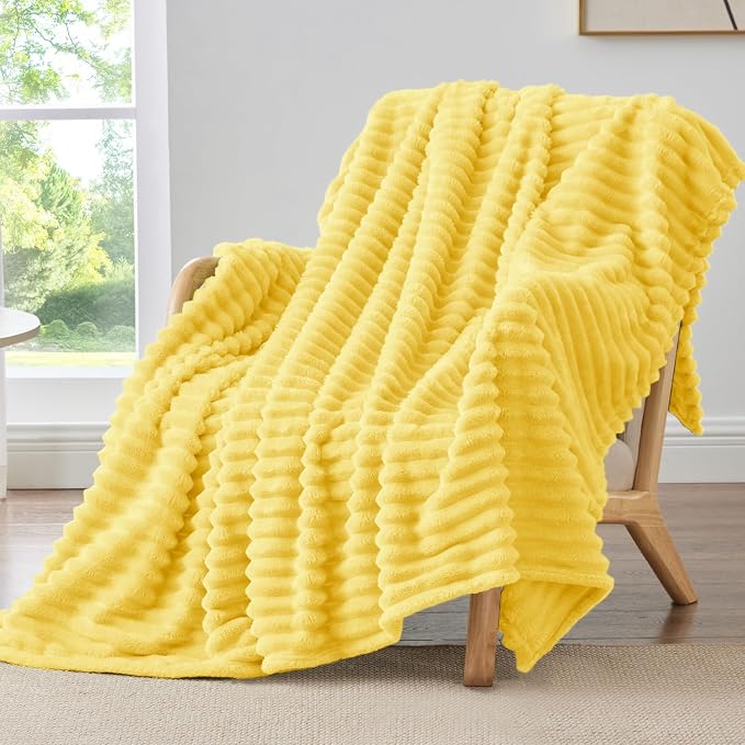 BEDELITE Striped Fleece Throw Blanket, Custard Yellow, 50"x60" | 300GSM Microfiber Fleece, Soft Cozy, Lightweight Warm, Double-Sided Plush, Machine Washable, Gift, Room Decor, for Couch Sofa