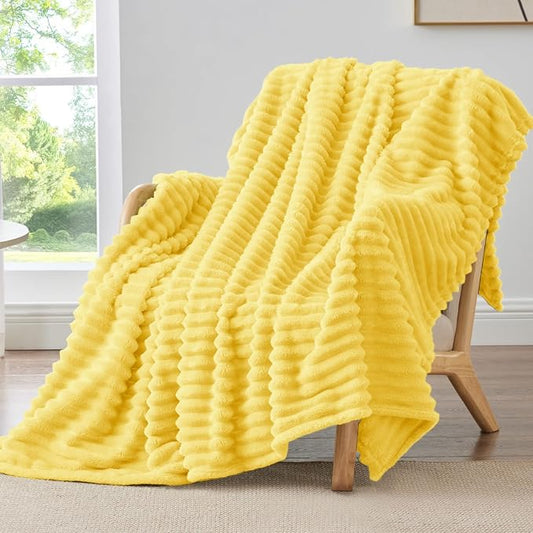 BEDELITE Striped Fleece Throw Blanket, Custard Yellow, 50"x60" | 300GSM Microfiber Fleece, Soft Cozy, Lightweight Warm, Double-Sided Plush, Machine Washable, Gift, Room Decor, for Couch Sofa
