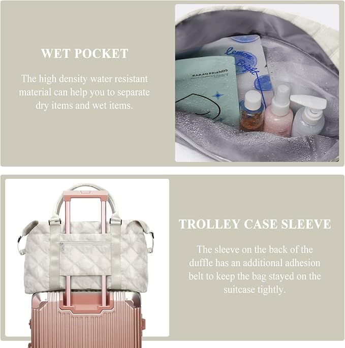 Travel Duffel Bag, Carry On Overnight Weekender Bags for Women | Travel Bag with Wet Pocket & Trolley Sleeve, For Spirit Airlines 18x14x8 Personal Item Bag