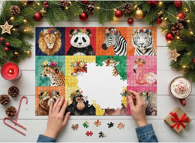 1000 Pieces Jigsaw Puzzles for Adults, Animal Series - Detailed Wildlife Art, Educational Family Game, Large 28" x 20", Great Gift for Animal Lovers & Home Decor（Floral Beasts）