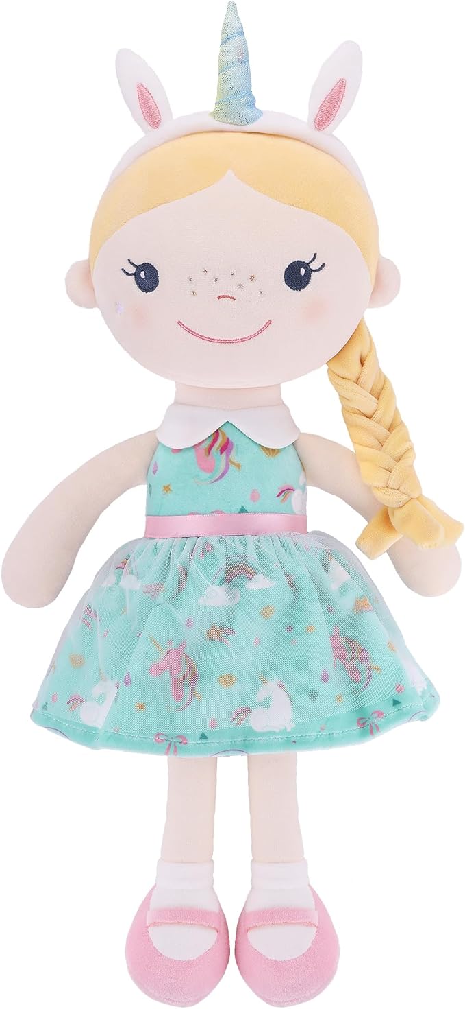 Soft Baby Doll Toys (16'') for Girls, My First Baby Rag Dolls for 1 Year Old Girl Birthday Gift Plush Doll Toys Machine Washable Baby Doll for Toddler Kids Infants - Unicorn Girl