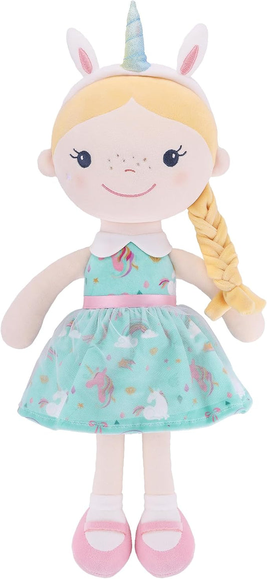 Soft Baby Doll Toys (16'') for Girls, My First Baby Rag Dolls for 1 Year Old Girl Birthday Gift Plush Doll Toys Machine Washable Baby Doll for Toddler Kids Infants - Unicorn Girl