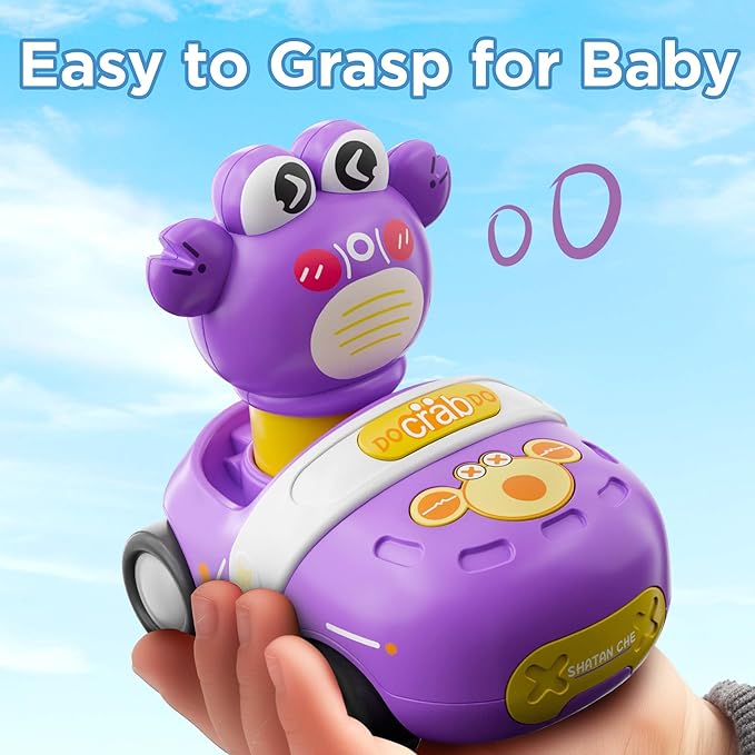 iPlay, iLearn Press to Go Crab Car Toys Set for Toddlers 1-3, Baby Push Go Friction Racing Cars, Infant Play Vehicle Set, 1st Birthday Gift for 12-18-24 Months, 1 2 3 One Yrs Old Boys Girls Child Kid