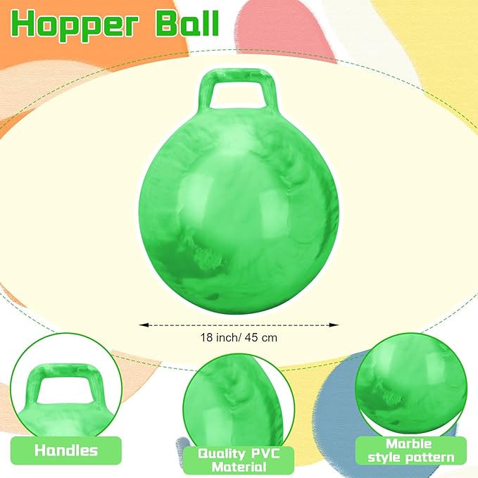 Kids Bouncy Hopper Ball with Handle Jumping Hopping Exercise Balls for Toddlers Boys Girls Indoor Outdoors Sports School Games Exercise Gifts(18 Inch,Marbled Green)