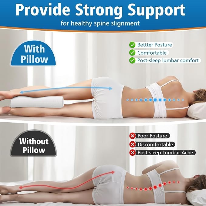 Knee Pillow for Side Sleepers, Half Moon Memory Foam Bolster Pillow for Legs, Ergonomic Design Wedge Elevation Pillow for Side & Back Sleeping, Under Knee Support, Foot, Ankle, Lumbar, White - 2 Pack