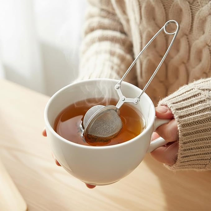 24 Pcs Reusable Tea Infuser Steeper Strainers for Loose Tea Filter Holder, Metal Stainless Steel Mesh Ball with Handle Tong Pincer Steeper for Tea Bag, Silver