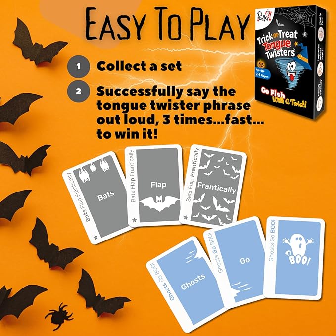 Halloween Games for Kids and Adults, Trick or Treat Tongue Twisters Card Game, Party Games, Fun Travel Size, Educational Family Games, Speech Language, Unique Gifts