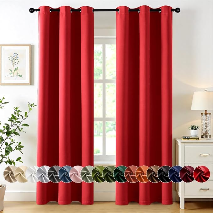 MIULEE Blackout Curtains for Bedroom 2 Panels 40x90 Inch Long Christmas Red | Thermal Insulated, Living Room Darkening Grommet Drapes, Noise Reducing, Light Blocking Window Treatments