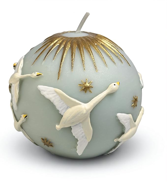 Hand-Painted Swan Ball Candles 7cm Round Soy Wax Scented Decor for Home Decorative Sphere Accent Aesthetic Gift for Women (Blue Ebony)