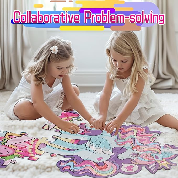 Large Shimmery Unicorn Floor Puzzle for Kids Ages 4-8, 45+ Pieces Large Jigsaw Puzzle for Kids&Toddler Ages 3 4 5 6 7 8, Educational Puzzels Unicorn Toys for Girls Unicorn Christmas Birthday Gift