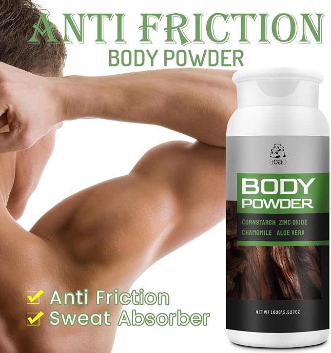 AOAO Herbal Body Powder with Aloe & Chamomile, Talc-Free Plant-based Deodorizing Powder for Body & Foot, Sweat Absorb & Anti-Friction, Odor Fighting Gift for Men Women, Baking Soda Free, 3.53oz