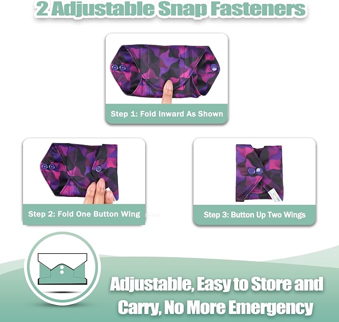 wegreeco Charcoal Reusable Menstrual Pads - Reusable Sanitary Pads | Reusable Panty Liners | Soft Cloth Menstrual Pad- 6 Pack with 1 Cloth Mini Wet Bag (Abstract Geometrical Purple, Large)