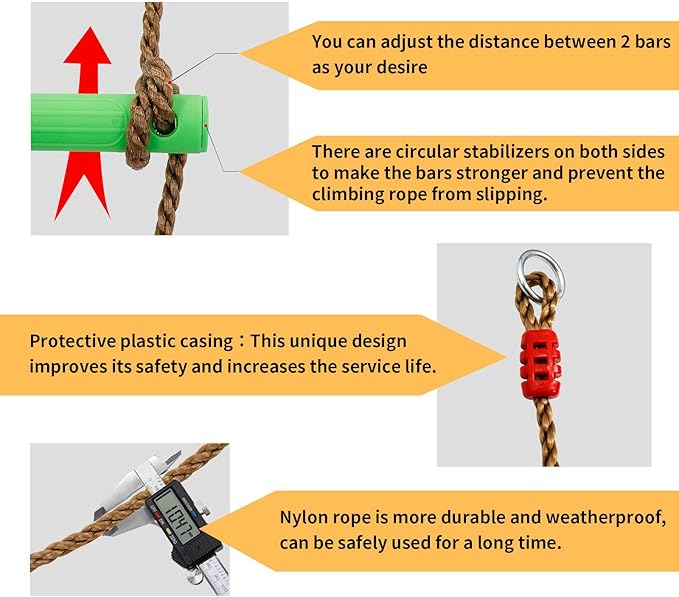7FT Colorful Camping Rope Ladder for Kids - Hanging Climbing Ladder for Swing Set, Playground, Tree House, Ninjaline, Indoor & Outdoor Play Set