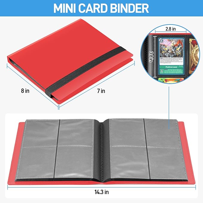 Card Binder, Upgraded 4 Pockets Trading Card Binder for Cards, Mini Collection Card Album, 160 Pockets Small Card Book Holder - Red