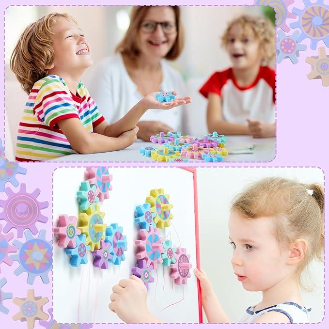 36 Pcs Magnetic Gears Interchangeable Learn Magnetic Spinning Gears for Magnetism Refrigerator or Whiteboard (Macaron)