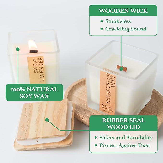Eucalyptus Mint Scented Candle, 7.04oz 40 Hour Burn, Natural Soy Wax with Crackling Wood Wick, Highly Scented Aromatherapy Candle for Stress Relief & Meditation, Gifts for Women & Men