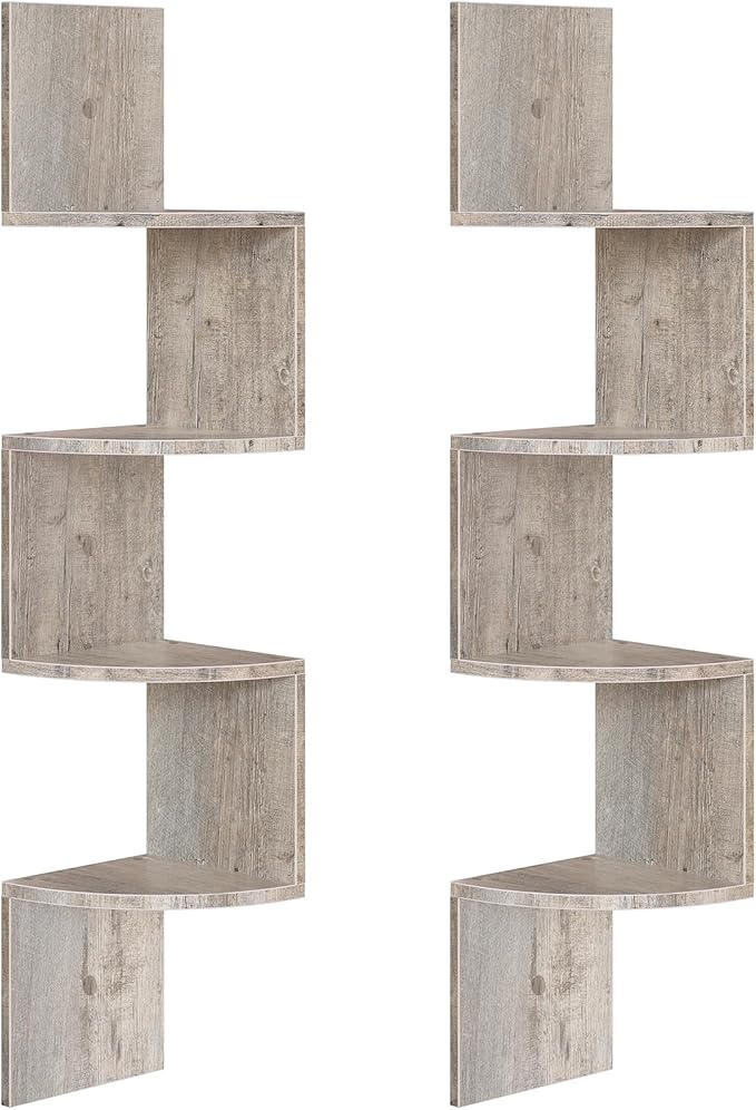 HOOBRO Corner Shelf Wall-Mounted, Set of 2 Floating Corner Shelves for Wall, 4-Tier Corner Bookshelves for Wall Decor in Living Room, Bedroom, Bathroom, Home Office, Greige BG25BJP201
