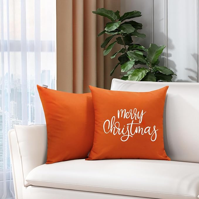 Thmyo 4-Pack 100% Cotton Comfortable Solid Decorative Throw Pillow Cases Square Cushion Cover Pillowcases Sublimation Blank Pillow Cover Halloween DIY Throw Pillowcase(22x22inch/55x55cm,Orange)