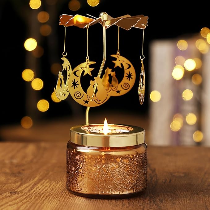 Cat Rotating Scented Candle, Gifts for Women Mom Daughter Sister Wife | Birthday Gifts for Women Friendship, Unique Candle Gift for Christmas Anniversary Mothers Day