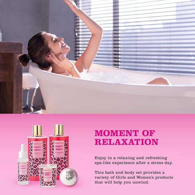 Home Spa Self Care, Bath and Body Spa Gift Basket for Women, Shower Bath | Bath Spa Sweet Berry Bath Sets for Teens Gift| Relaxing Care Kit Christmas Mothers Day Gifts for Mom Gift Baskets Anniversary