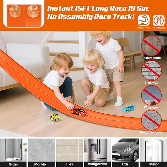 for Hot Wheels Race Car Flexible Track for Kids Toy,Diecast 1/64th Kids Toy Cars Flex Track Ramp 15Ft Starter Set Long Rolls Up Portable Flexible DIY Racetrack with Suction Cups for Boy Girl Age 3+