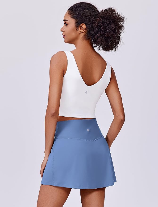 PINSPARK 14" Womens Tennis Skirt High Waisted Golf Skort with 2 Pockets | Built-in Shorts, A Line, Tummy Control, Stretchy, Casual, Mini, Workout, Pickleball, Running, Skort for Woman
