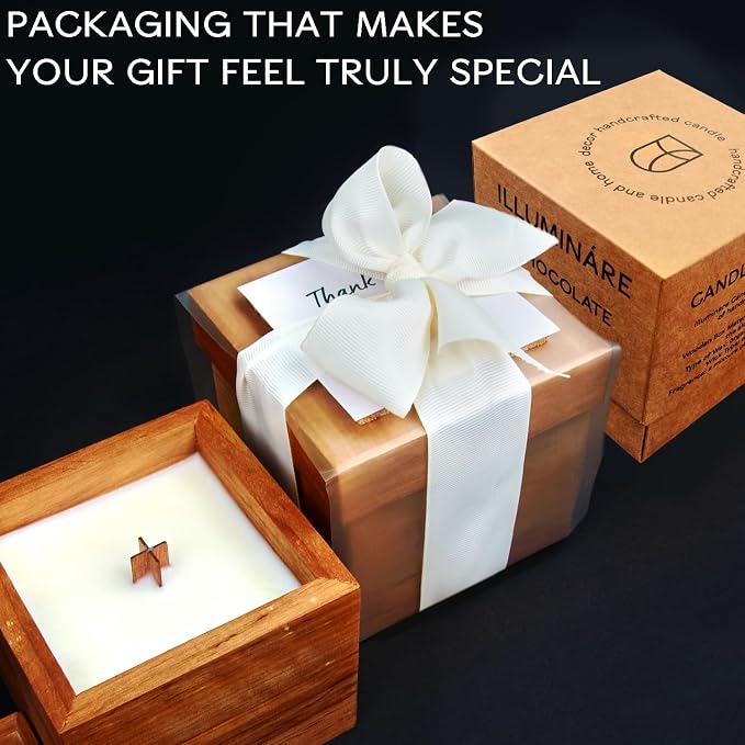 Soy Wax Scented Candles for Home 60 Hour Burn Time – Gift Wood Wicked Soy Candles Non Toxic - Scented Candles Gift – Premium Aromatherapy Candle – Highly Scented Holiday Candles Chocolate