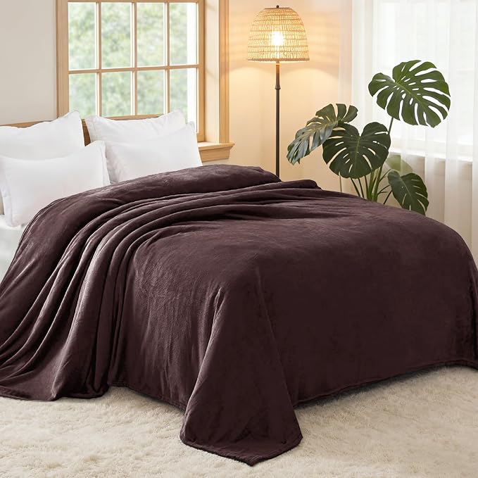 Exclusivo Mezcla Soft Fleece Blanket King Size for Bed, Coffee | 104x90 Inches, Double-Sided Brushed Flannel, Lightweight Plush Cozy Blanket for Home Decor, All Season, Machine Washable