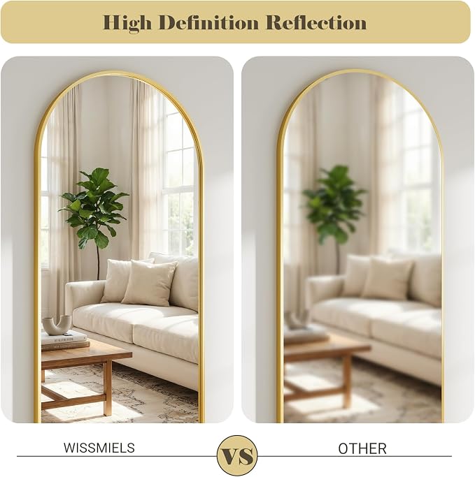 26x71 Inch Full Body Mirror - Large Arched Full Length Mirror with Stand Aluminum Frame Wall Mounted Leaning for Bedroom Living Room