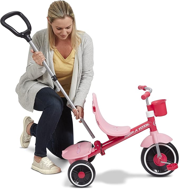 Radio Flyer Stroll N Trike Grows with Child, Converts from Parent Steering to Pedaling for Ages 1-5, Features Safety Harness, UV-Protection Canopy, Cup Holder, Toy Storage, and More, Amazon Exclusive