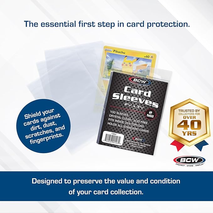BCW Standard Penny Sleeves – 500 Count | 2-5/8" x 3-5/8" Crystal Clear, Acid-Free | for Trading Cards – Baseball, Basketball, Football, Hockey, Pokémon, MTG