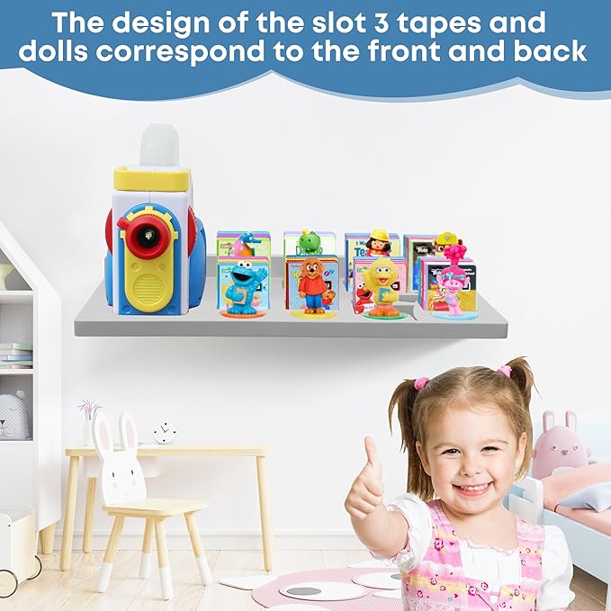 PHOENANCEE Floating Shelves for Little Tikes Story Dream Machine,Wall Shelf for Little Tikes Projector Books Audio Play Character Storage Tray Organizer for Toddlers Kids Girls Boys,Oak(Gray White)