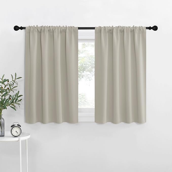 NICETOWN Blackout Curtains for Living Curtains, Room Darkening Window Curtain Panels, Easy-Care Solid Thermal Insulated Draperies/Drapes for Daughter Room (Natural, 2 Panels, 29 by 30)