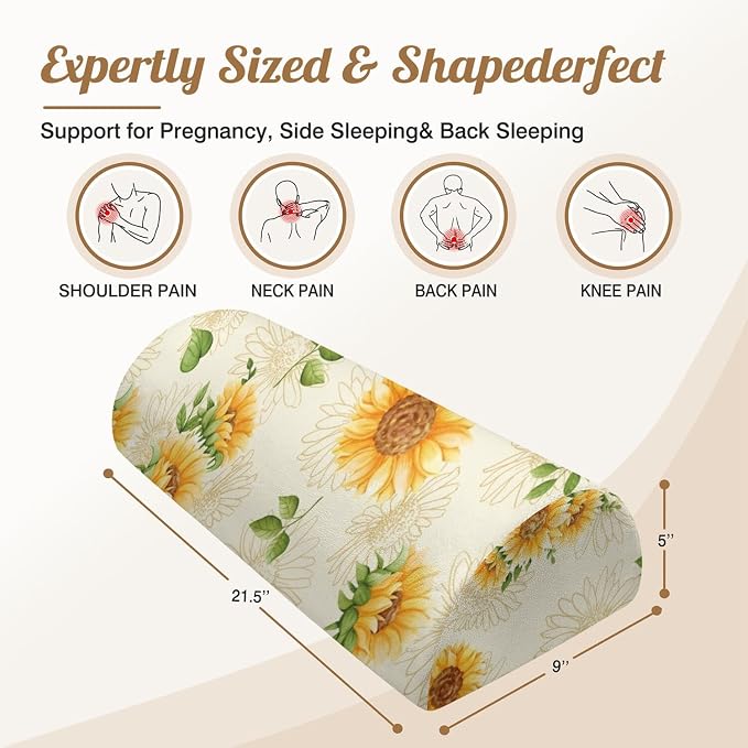 Knee Pillow for Back Sleeping – Half Moon Bolster Pillow for Under Knee While Sleeping Support, Leg & Back Pain Relief (21.5x9x5 Inches)