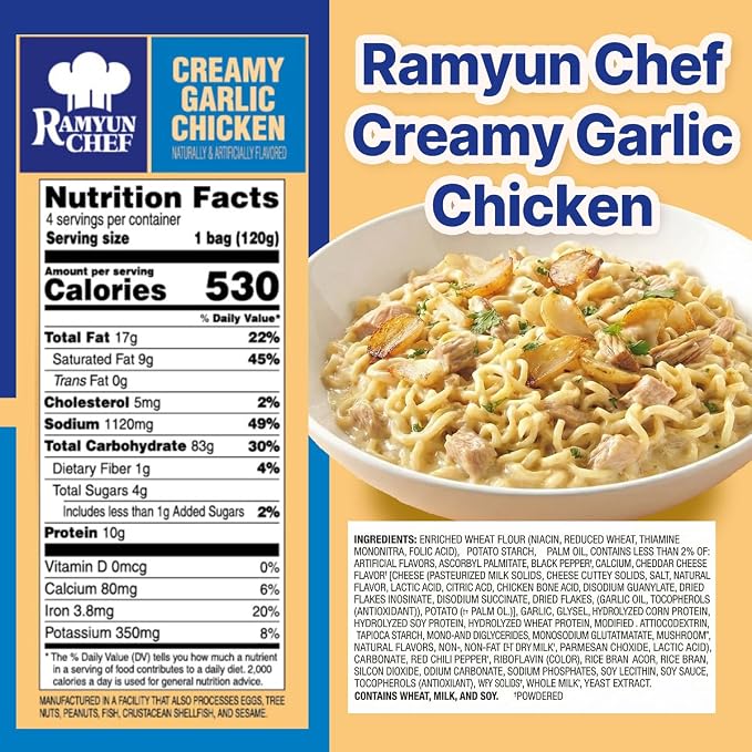 Nongshim Ramyun Chef, Stir Fry Style Instant Ramyun Noodles with Sauce Mix, Garlic Chicken, 4.23 Oz (Pack of 4)