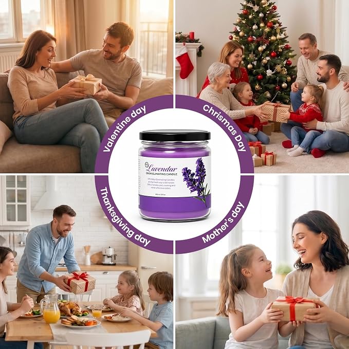Candle Set Odor Eliminating – 2 Pack - 12oz – Long-Lasting Soy Wax Candles – Neutralizes Pet, Kitchen & Smoke Odors – Clean Burn, Eco-Friendly, Aromatherapy Candle (Lavender)