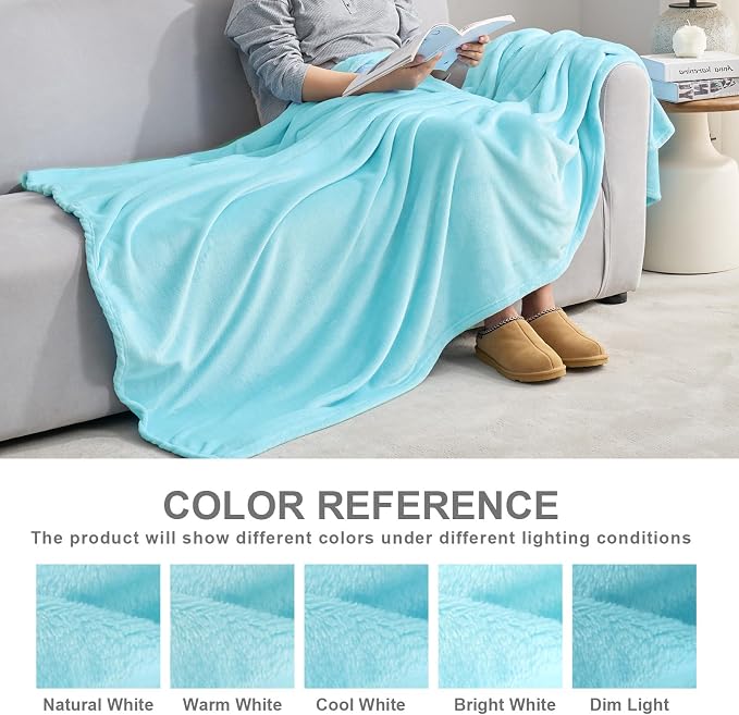 Hansleep Throw XL Robin Egg Blue Fleece Blanket, Soft Flannel Bed Blanket | Fuzzy Cozy Blanket 50x70 Inches, Multi-use for Bed, Sofa, Couch, Travel, Camping, All Season Warm Lightweight Cover