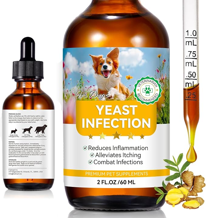 Yeast Infection Treatment for Dogs - Natural Anti Yeast Drops, Ear & Skin Itch Relief, Allergy Symptom Relief, Reduces Inflammation, with Multivitamins Probiotics, 2.02 Oz