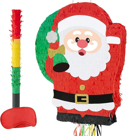 WERNNSAI Christmas Santa Pinata - Christmas Decorations Red Santa Claus Party Games for Kids Xmas Festival Supply Father Xmas GIft Delivery Xmas Large Pinata Pull String with Blindfold Bat
