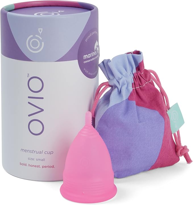 OVIO Menstrual Cup - Reusable Soft and Flexible 100% Medical Grade Silicone Cup with Travel Pouch - Leak Free and Reliable with Size Replacement Guarantee