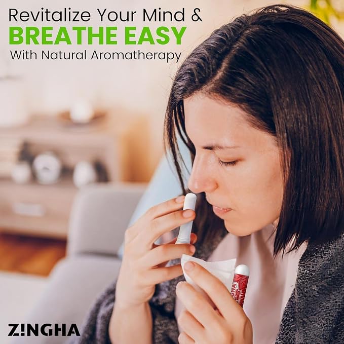 Z!NGHA Nasal Stick 4 Pack, Aromatherapy Nasal Inhaler for Sinus Relief & Nasal Congestion, Dual-Hole Essential Oil Inhaler for Focus, Breathing Support & Relaxation (4pk Fan Favorites)