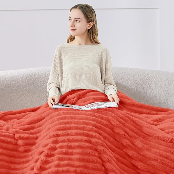 BEDELITE Ribbed Twin Blanket for Couch & Bed, Coral Red, 60"x80" | Ultra-Soft Plush Fleece, Cozy, Warm Yet Lightweight, Ribbed Texture, Home Decor, Machine Washable, Giftable, All-Season Use