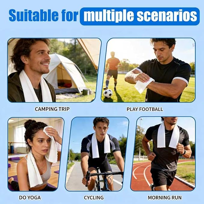 50 Pack Disposable Cooling Wipes, Individually Wrapped No-Rinse Cooling Towels, (25''x 9.84'') Extra-Thick Oversized Ice Towel for Sports, Travel, and Camping in Hot Weather (White)