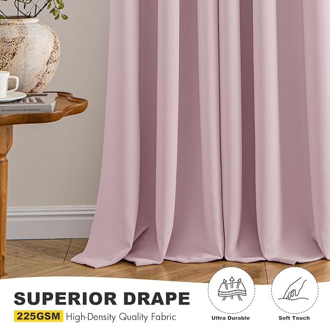 MIULEE Blackout Curtains for Bedroom 2 Panels 40 x 63 Inch Long Blush Pink | Thermal Insulated, Living Room Darkening Grommet Drapes, Noise Reducing, Light Blocking Window Treatments