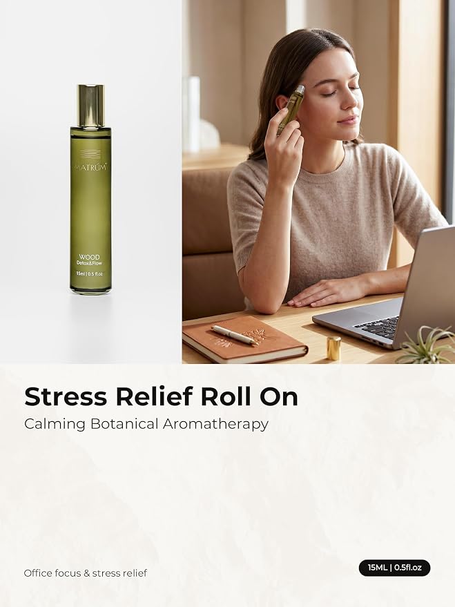 Stress Relief Essential Oil Roll-On 15ml, Pure Bergamot, Geranium& Ylang-Ylang Oils Blend, Prediluted Aromatherapy Roller, Fresh Forest Scent, Tailored to Your Personality