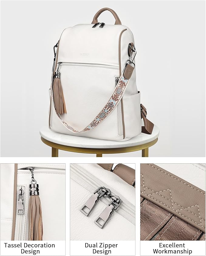 FADEON Leather Backpack Purse for Women Designer Travel Backpack Purses PU Fashion Ladies Shoulder Bag with Tassel