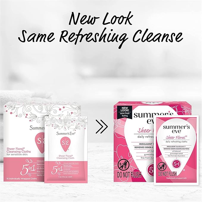 Summer's Eve Eve Cleansing Cloths for Sensitive Skin, Sheer Floral 16 ea (Pack of 4)