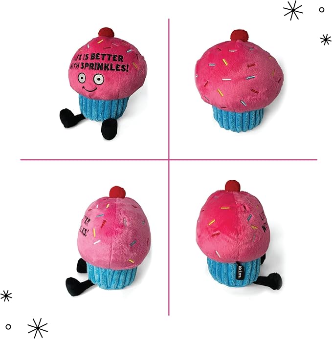 Punchkins Cupcake Plushie - Life is Better with Sprinkles Cute Cupcake Plush, Funny & Sassy Food Plush Toy for Gifting